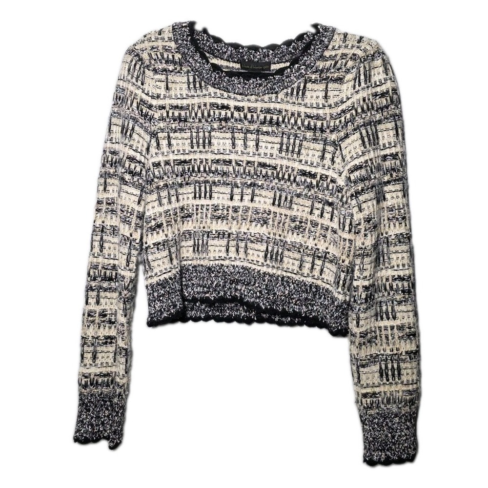 House Of Harlow 1960 Black White Gold Knit Cropped Sweater Scalloped Hem